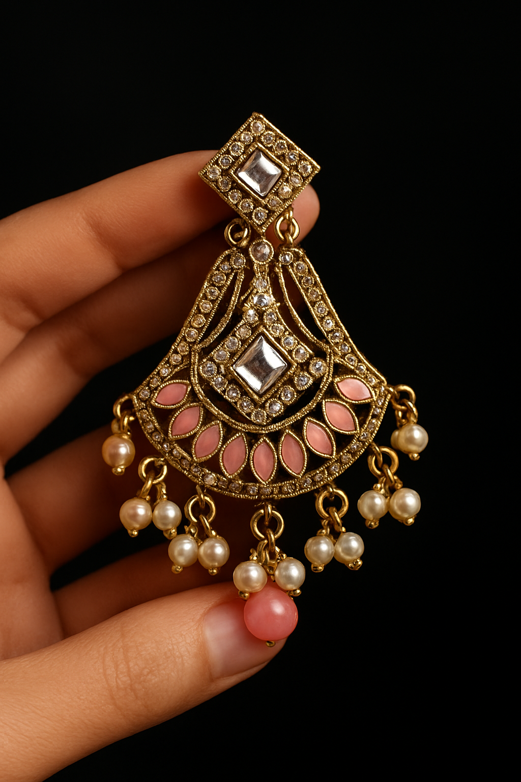 Royal Pink Pearl Jhumka Earring