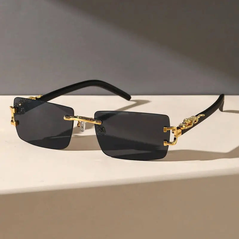 Hexagonal Bracelet + Black Rectangular Frames with Golden-Tone Metal Glasses